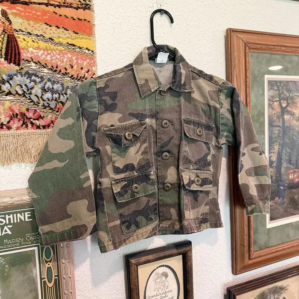 Vintage 90s RARE Green Woodland Camo Tru-Spec Military Jacket Size‎ Kids 2T